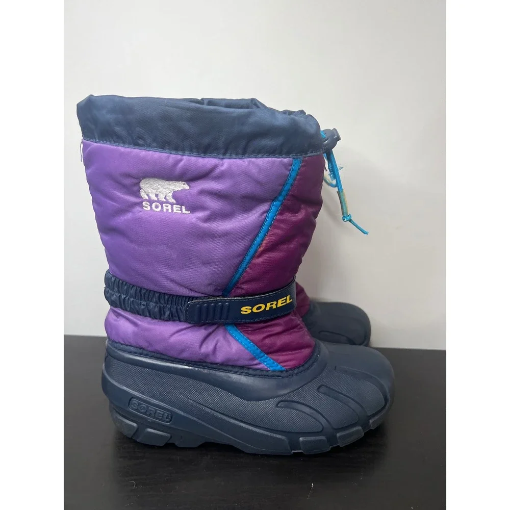 Sorel Snow Boots Purple Navy Blue Kids Size 4 Waterproof Insulated Winter